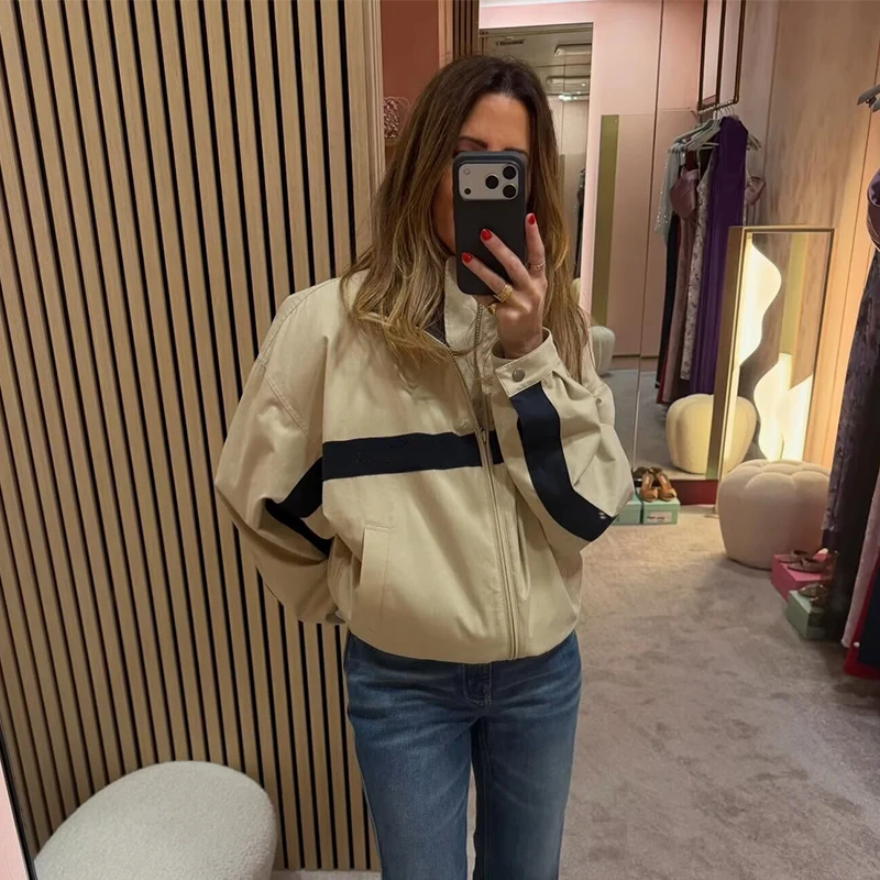Women's Jackets Autumn Elegant Fashion Zipper Jacket Women Stand Collar Long Sleeves Coats New Outerwear