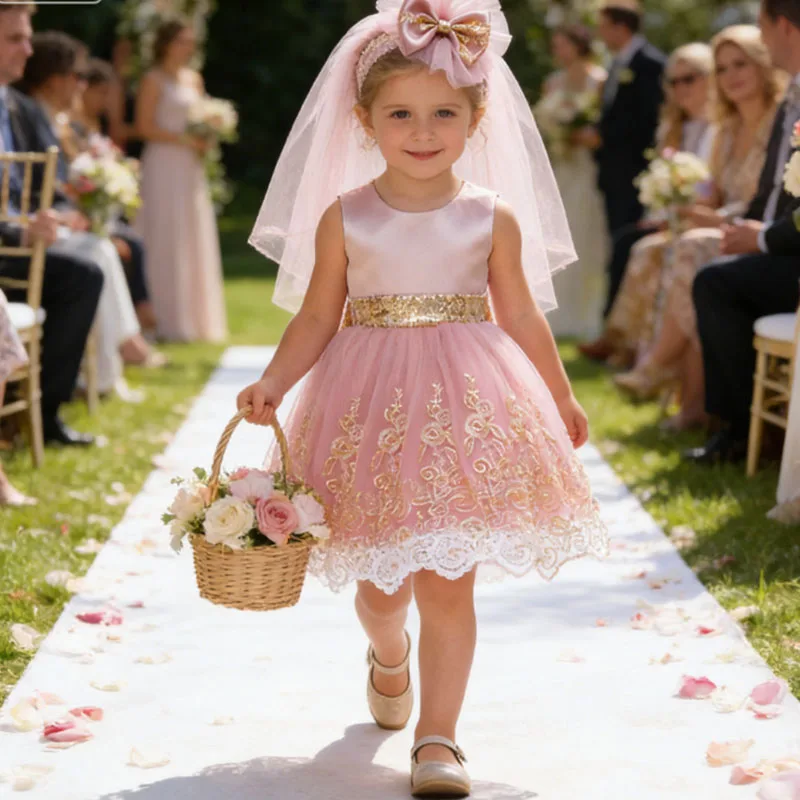 Festive Dress For Girl Embroidery Flower Dress For Weddings Prom Gown Big Bow Girls Party Dress Pageant Vestidos Tulle Gown