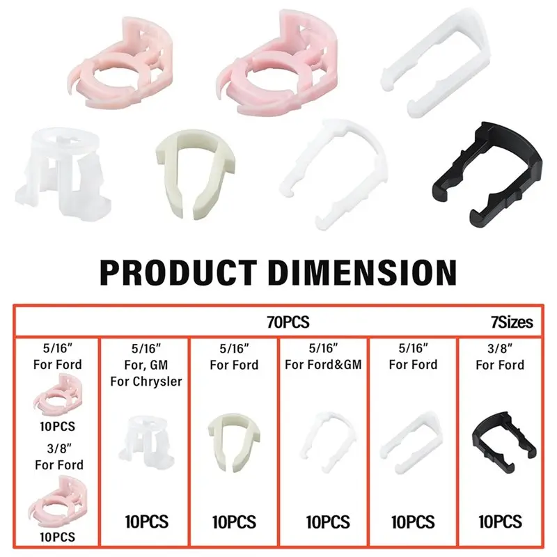 【ORNAMENT】Premium Nylon Fuel Line Repair Kit(70PCS) For Ford, GM, Crysler For 3/8