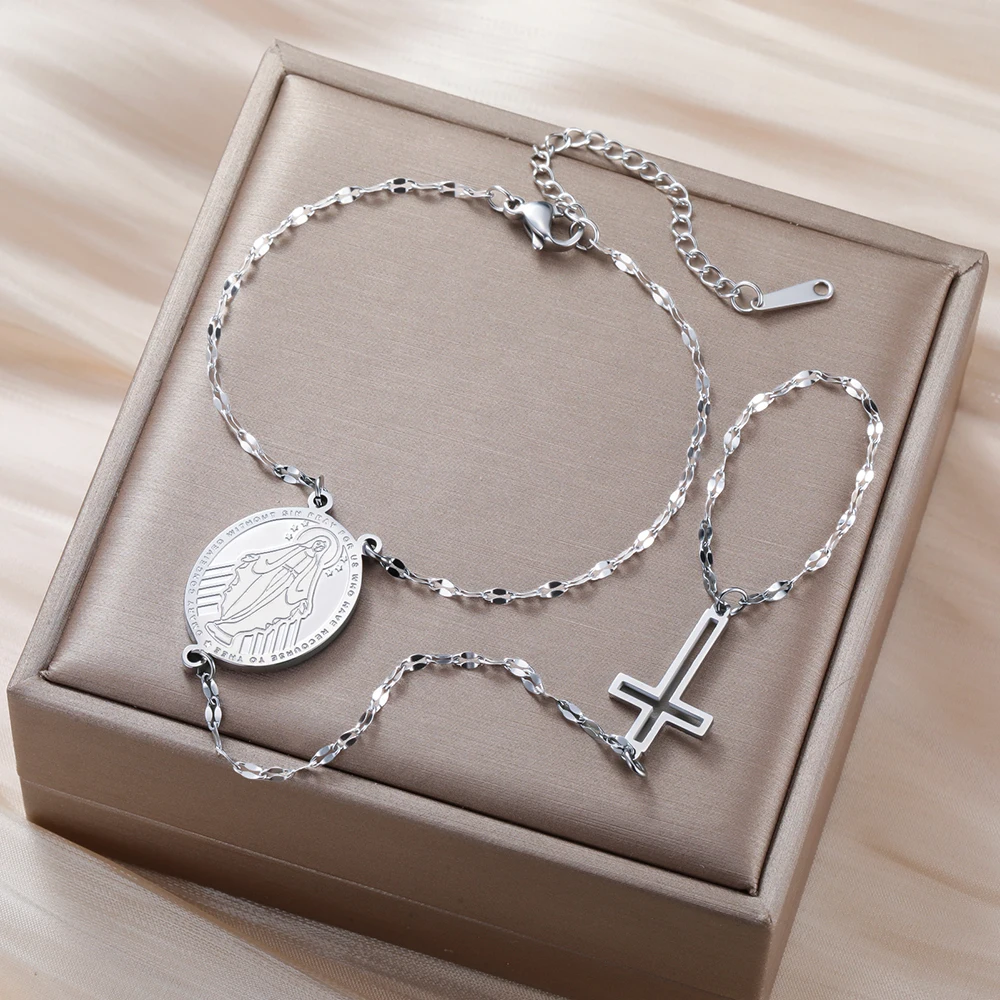 Dawapara Jungfrau Maria Handkette Kreuz Armband Religiöser christlicher Schmuck Weihnachtsgeschenk Edelstahl – Detail 7