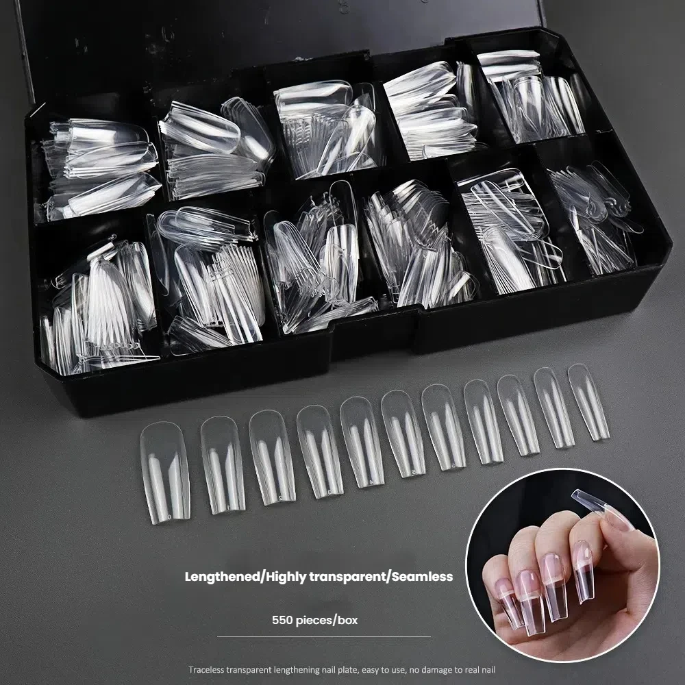 

Full-Cover Seamless Transparent Extended Square False Nail Art Tips Artificial Fingernails