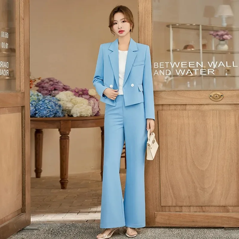 

Insozkdg Autumn Vintage Casual Short Blazers Suit Coat Wide Leg Pants Set Commuter Solid Loose Suit Coats Pants Two Piece Sets