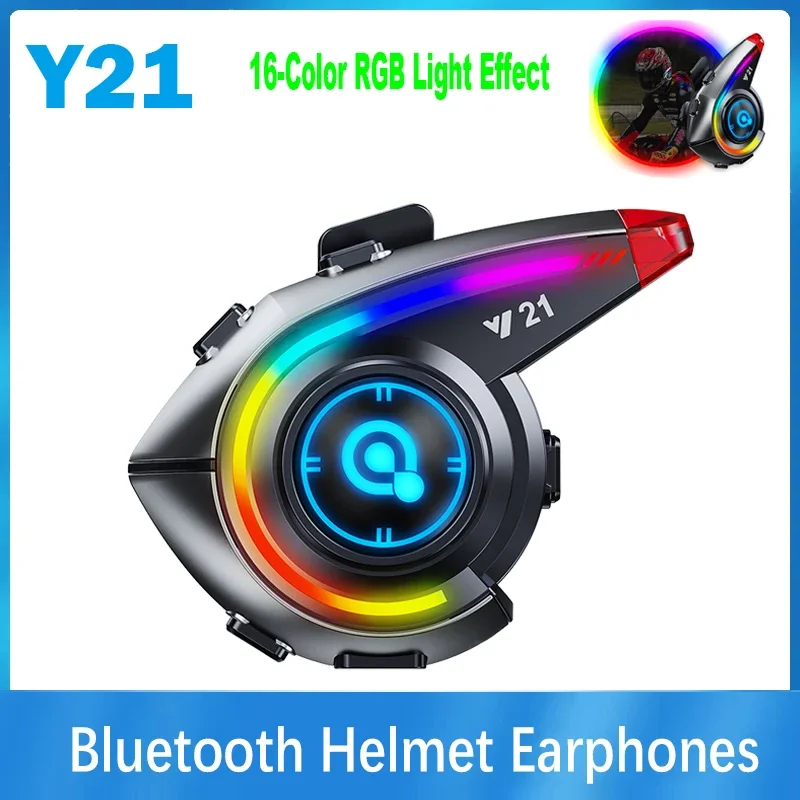 

Y21 Motorcycle Bluetooth Lightweight Helmet Earphones RGB Light Waterproof Noise Reduction Band FM Radio