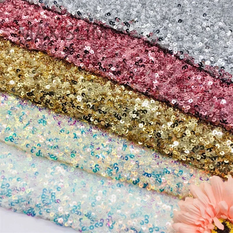 High Density 11Colors 5MM Slightly Elastic Mesh Embroidery Sequin Fabric Party Dresses Wedding Dress DIY Sewing Design Materials