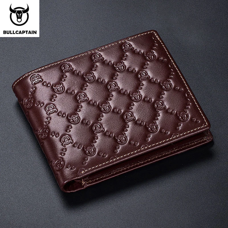 

BULLCAPTAIN Men's Leather Wallet New Genuine Leather RFID Card Holder Man Wallet Fashion Small Logo Horizontal Photo Frame Clip