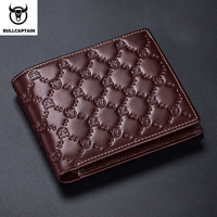 BULLCAPTAIN Men's Leather Wallet New Genuine Leather RFID Card Holder Man Wallet Fashion Small Logo Horizontal Photo Frame Clip