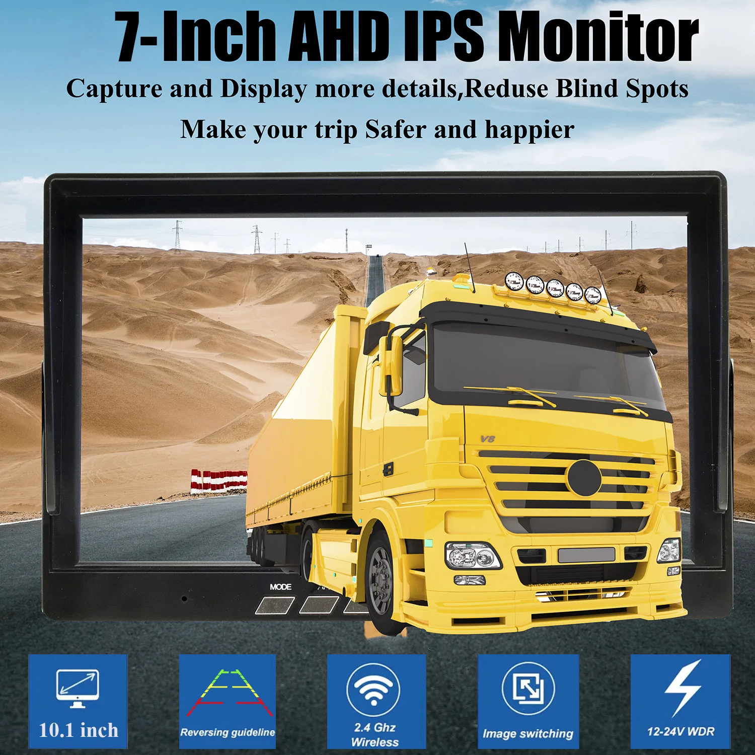 Wireless Backup Camera System Dash Camera 7' IPS AHD Monitor DVR Dual/Quad + 2pcs Wireless Rear View Camera For Truck Bus RV