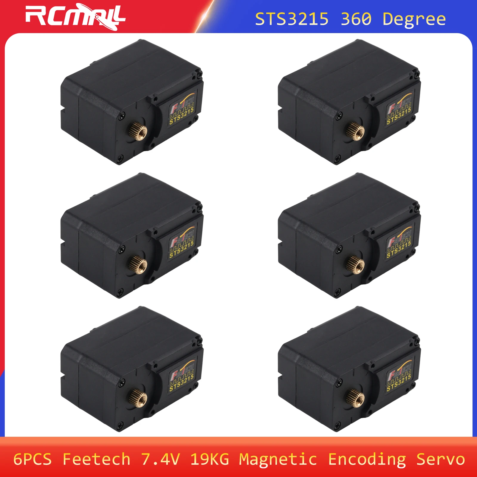 6PCS Feetech 7.4V 19KG Magnetic Encoding Servo 360 Degree STS3215 High Precision Feedback Serial Bus TTL Servo for Arduino Robot