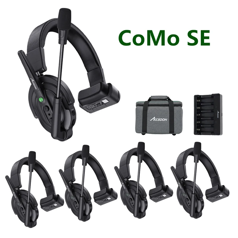 Accsoon CoMo SE 2.4GHz Full-duplex Wireless Headset Intercom Communication for 5 User Talkback Headphones 400m ENC 1V5