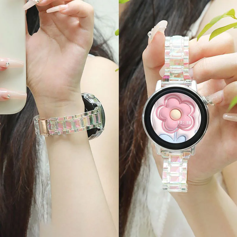 20MM 22MM Korean Cute Slim Resin Rainbow Band For Samsung Galaxy Watch 7/6 4 5 Pro classic 46 42mm 44mm 40mm Girl Sport Bracelet