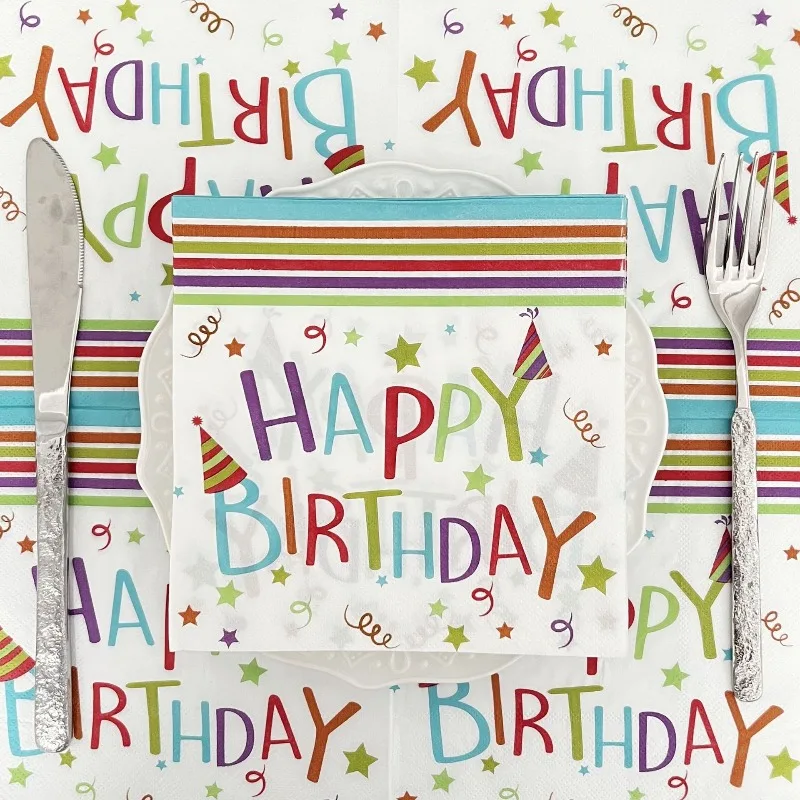 20pcs 33cm 2Layer Birthday Party Napkins Hot Selling Native Wood Pulp Party Decoration Tissue DIY Decoupage Paper