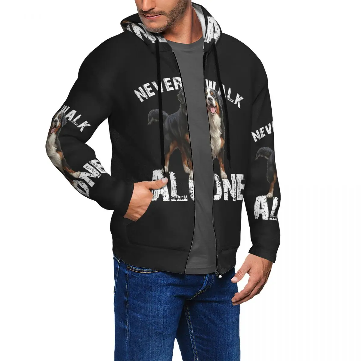 Bernese Mountain Dog Zipper Hoodies Harajuku Pullover Autumn Winter Men's Women's Sweatshirt Long Sleeve Tops