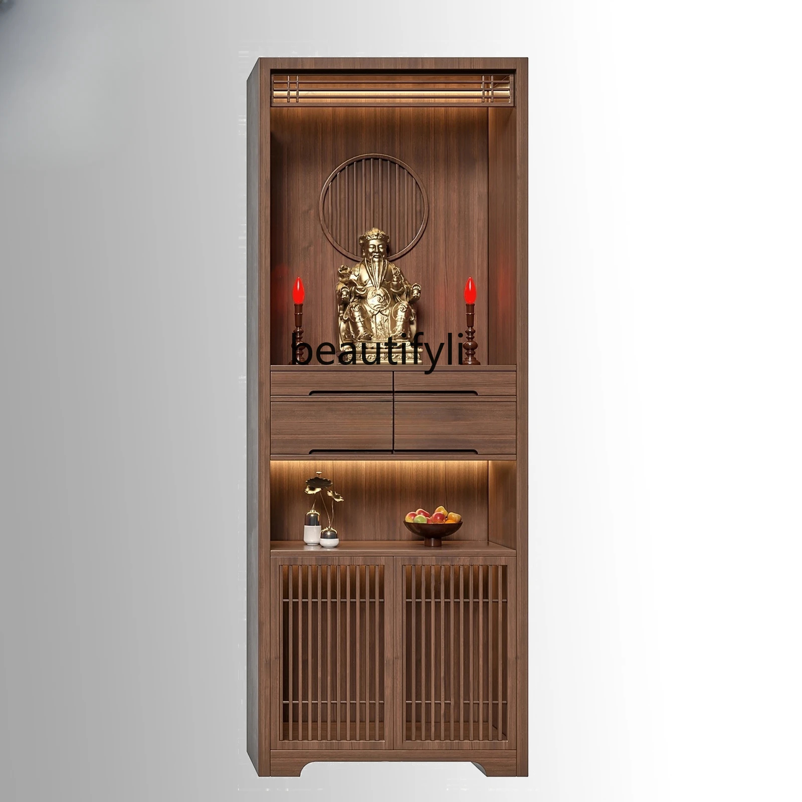 

New Chinese-style solid wood two-layer Buddhist niche vertical cabinet for home use, Guanyin, modern simple table cabinet