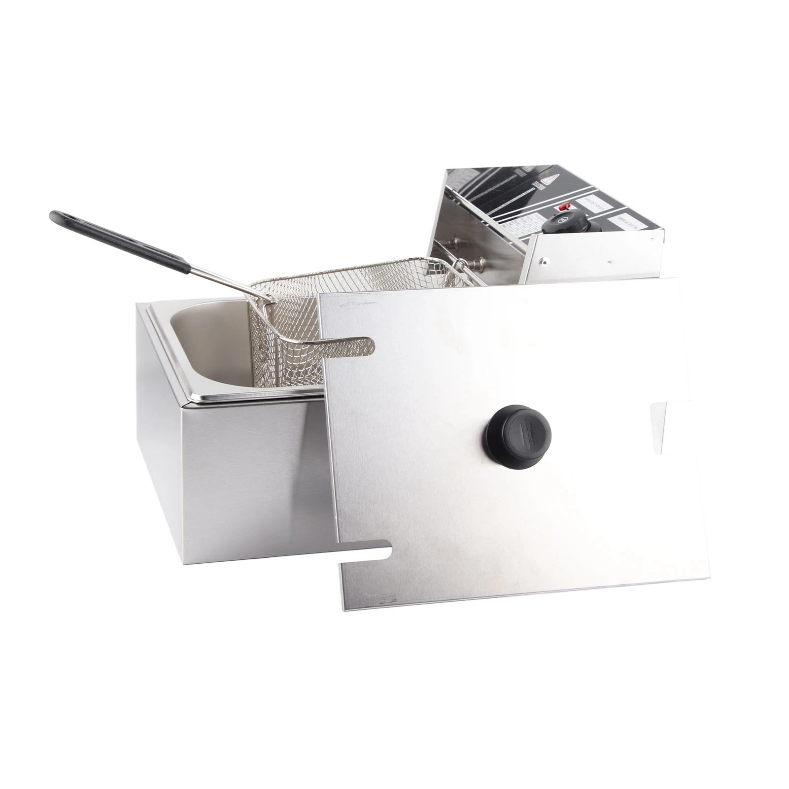 مقلاة كهربائية عميقة احترافية قابلة للتعديل لدرجة الحرارة من الفولاذ المقاوم للصدأ مع سلة غطاء للاستخدام التجاري 6 لتر