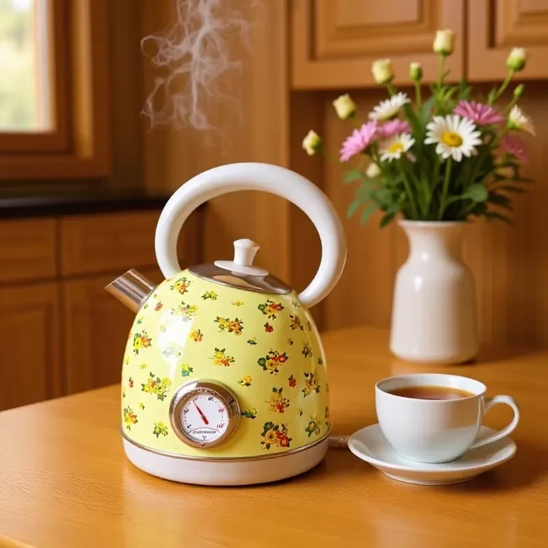 

1.8L Retro Printing Electrc Kettle With Temperature Display Boiling Water 304 stainless Steel Teapot Auto Power Off 1850W