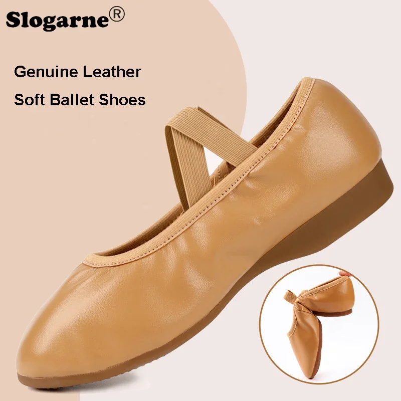 Genuine Leather Soft Ballet Shoes Women Real Leather Ballet Dance Shoes Girls Yoga Train Latin Jazz Waltz Ballroom Dance Shoes