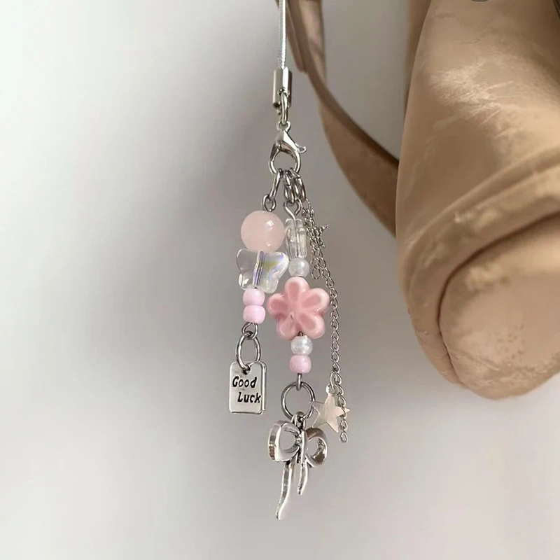 繊細な弓星ハートキーホルダーバッグチャームクリエイティブインカメラ電話ストラップバッグ装飾 Y2K Kpop アクセサリーギフト