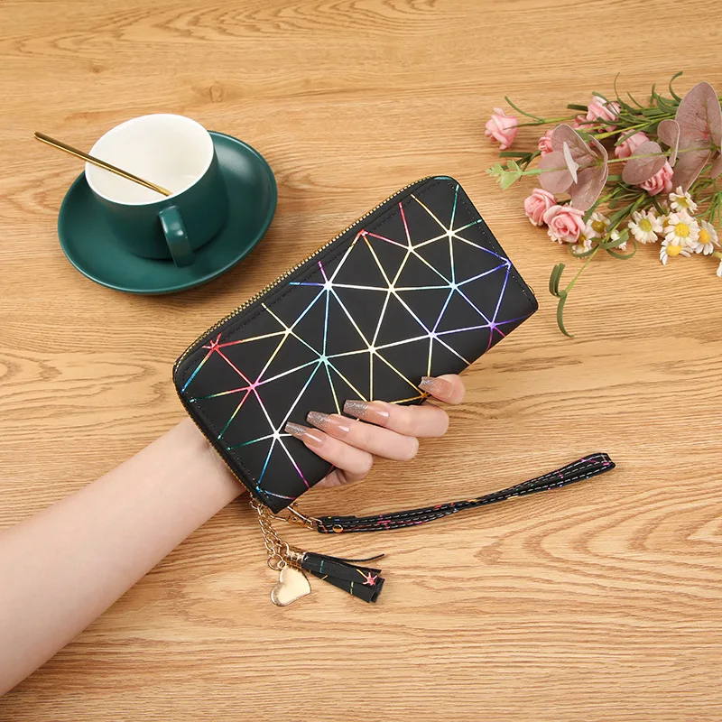 

Ins Laser Pu Leather Womens Wristlet Wallets Long Purse Clutch Ladies Fashion Zipper Card Holder Wallet Handbag with Coin Pocket