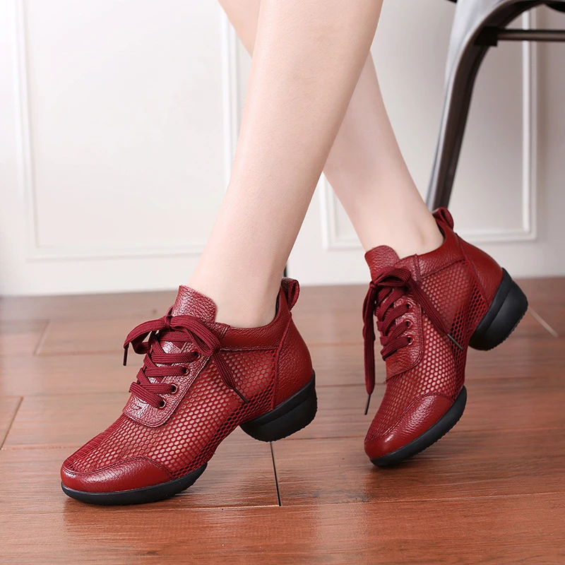 Scarpe da ginnastica moderne da ballo jazz da donna scarpe da ballo sportive in mesh traspirante per ragazze scarpe da ballo quadrate da donna suole in gomma per esterni