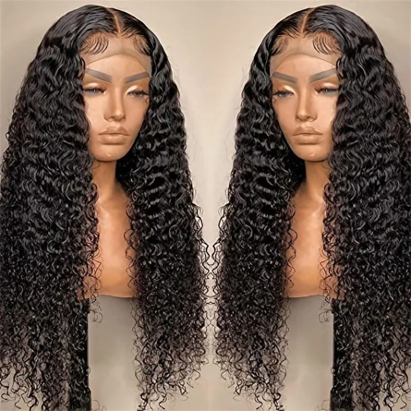 Soft 180Density Preplucked Kinky Curly Long Natural Black 26Inch Deep Lace Front Wig For Women With Baby Hair Glueless Daily