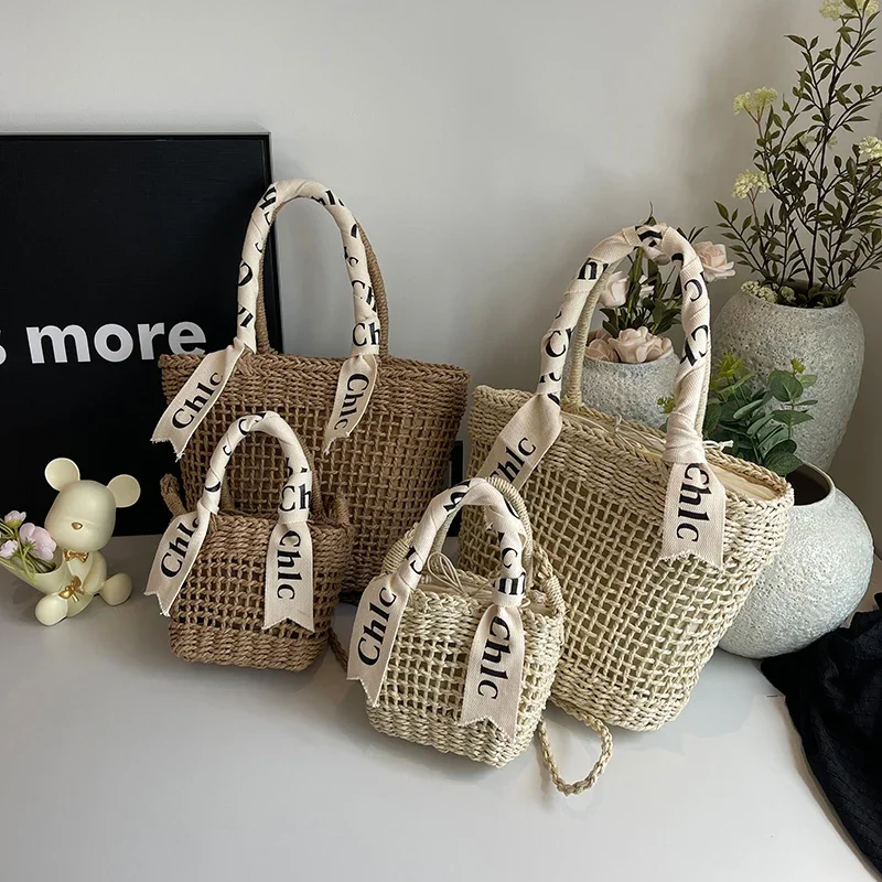 New Women\'s Bag High Quality Straw Woven Hollow Inner Tank Large Capacity Shoulder Bag 2024 Summer Leisure Shopping Handbag