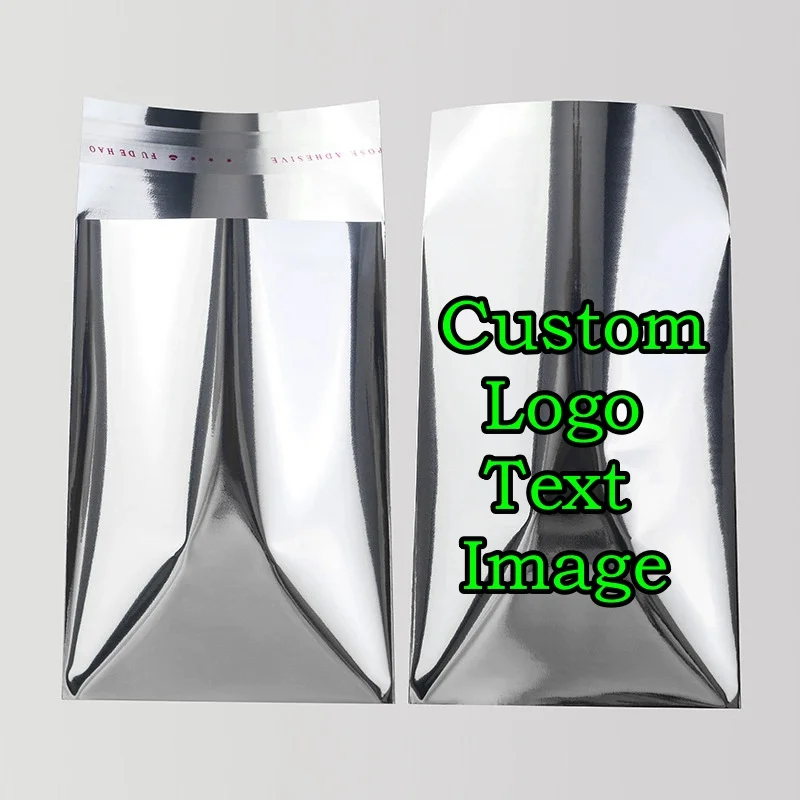 200PCS Glossy Silver Aluminum Foil Self Adhesive Packaging Bag DIY Logo Gifts Toys Jewelry Stickers Bra Garment Shipping Pouches