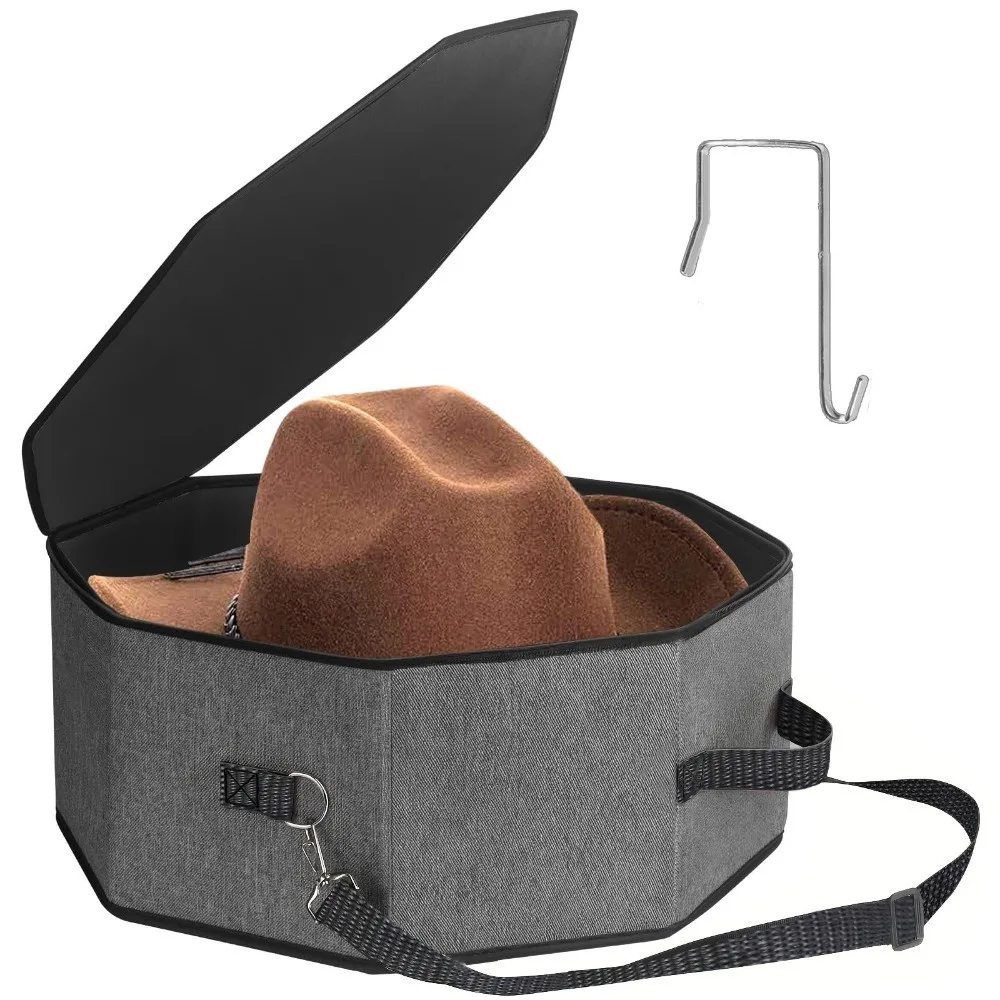 Non-woven Fabric Hat Storage Box Support Structure with Hook Hat Organizer Box Octagon Shape Collapsible Travel Hat Bag