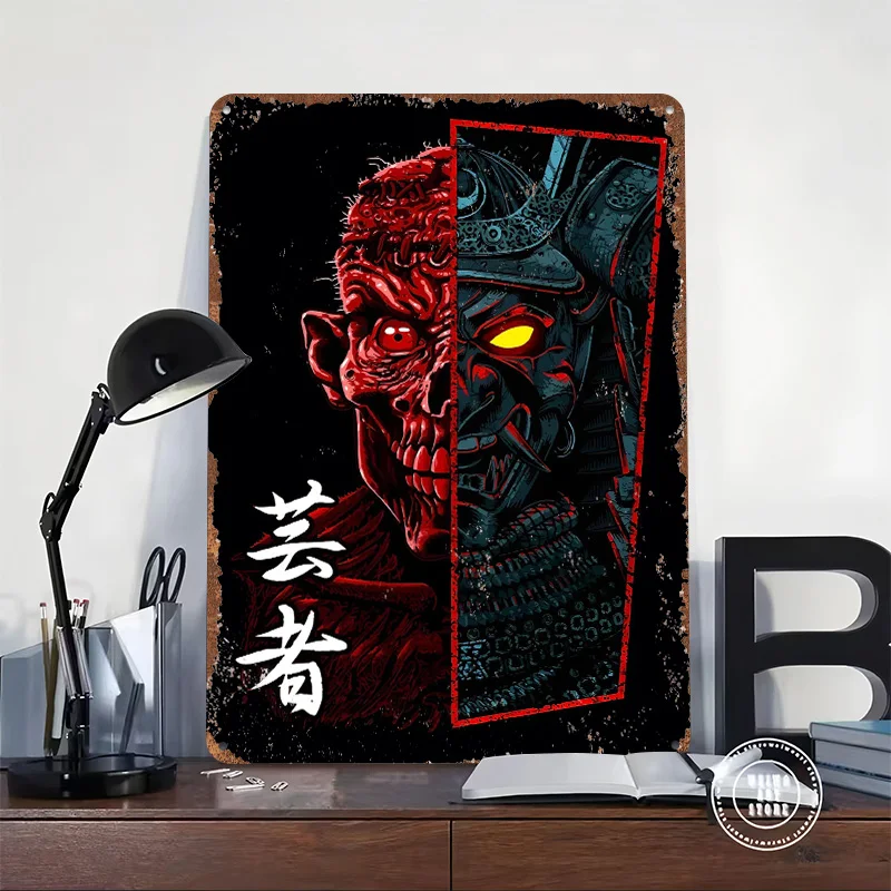 Demonic Samurai Split Portrait Printed Poster Customized Retro Wall Art Vintage Metal Tin Signs for Gaming Room Decoration Cozy