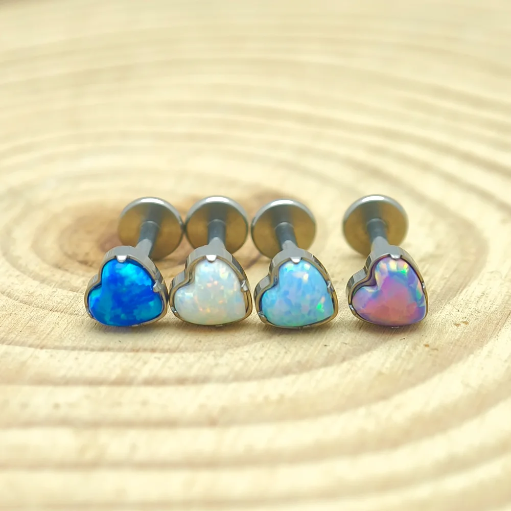 Push Pin Jewelry G23 Titanium Labret Nose Stud Heart Opal Threadless Tragus Earring Fashion Nasal Lip Piercing Jewelry For Women