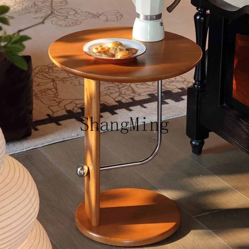 

ZYY medieval solid wood walnut color small coffee table living room sofa bedside movable side table