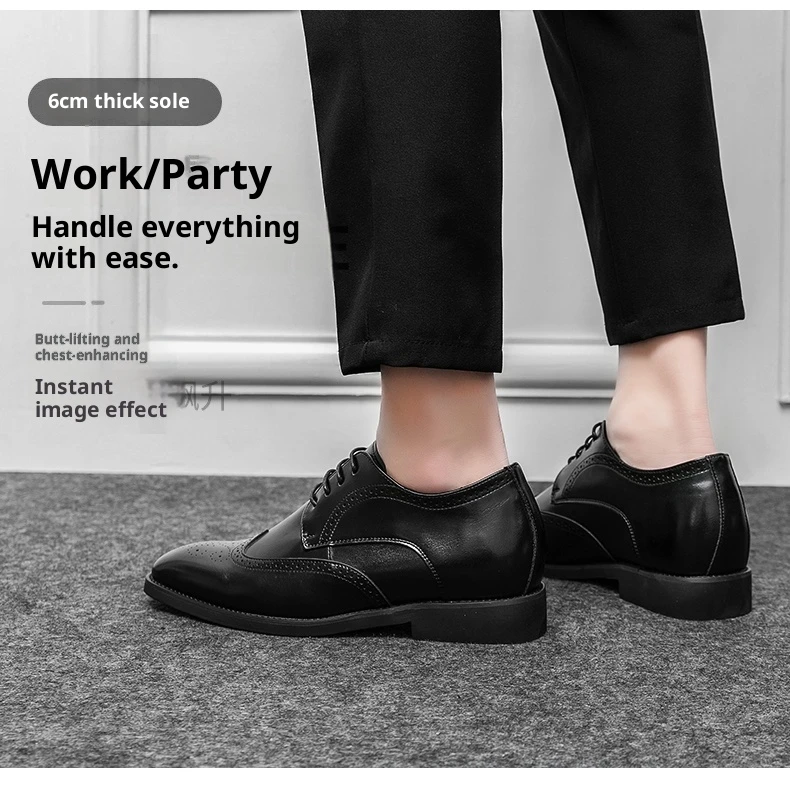 Brogue-Schuhe für Herren, weißes Lackleder, 6 cm, versteckte Höhenerhöhung, Einlegesohlen, formelle Kleidung, lässige Oxfords für Hochzeit, Business – Detail 9