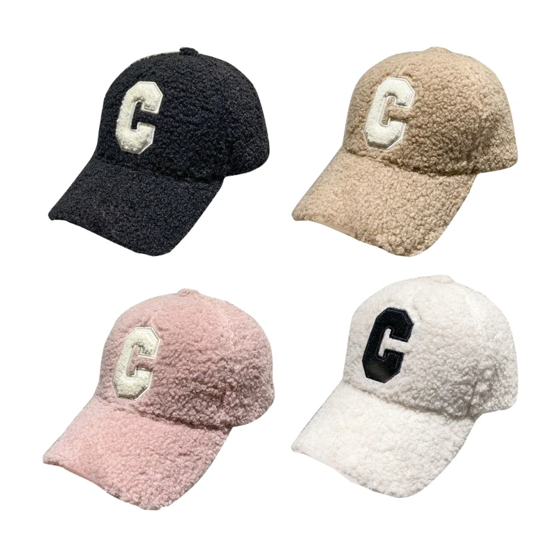 

Adult Plush Baseball Caps Winter Windproof Hat Embroidery C Letter Duckbill Caps