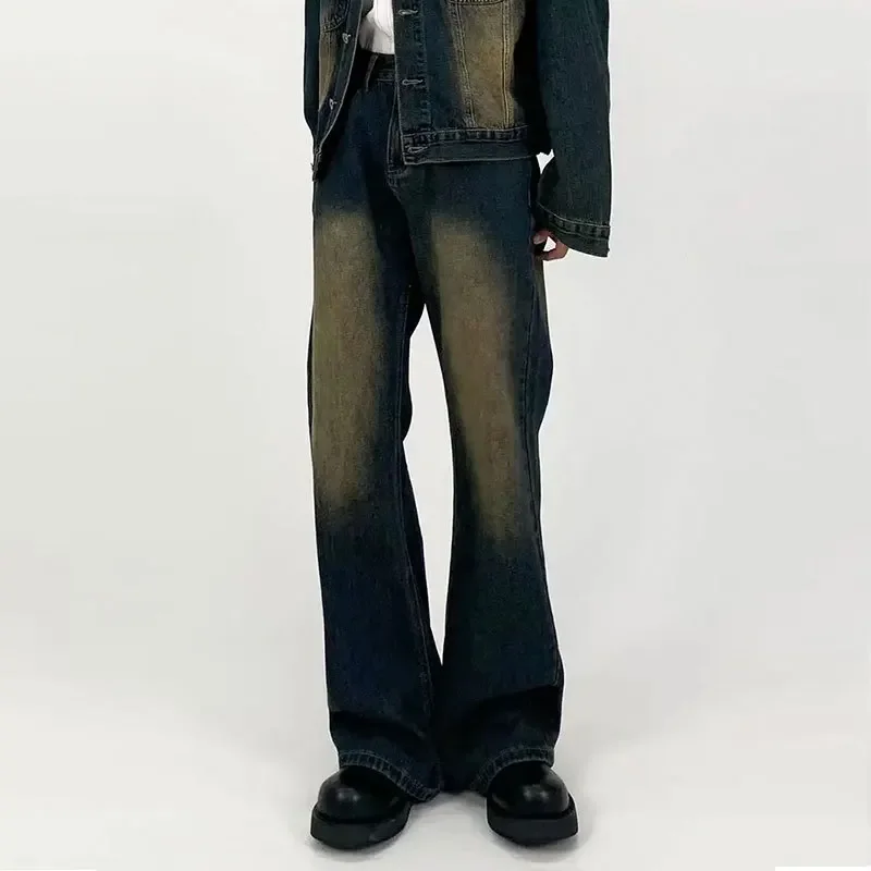 Flare Pant Men Jeans Denim Pants Slim Fit Straight Trousers Regular Splice Simple Button Pocket High Waist Casual Autumn