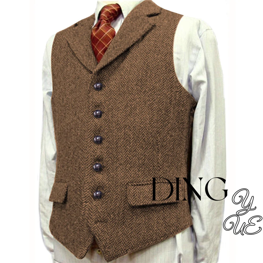 

V Neck Lapel Men's Suits Vest Casual Classic Formal Business Herringbone Slim Fit Men's Waistcoat For Wedding Groomsmen