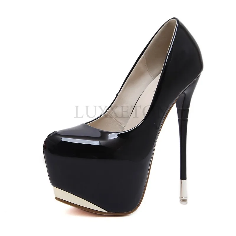 Solid Color High Round Toe One Foot High Heels Wedding Shoes 16cm Ultra-high Heel Slim Heel Professional T-stage Women Shoes