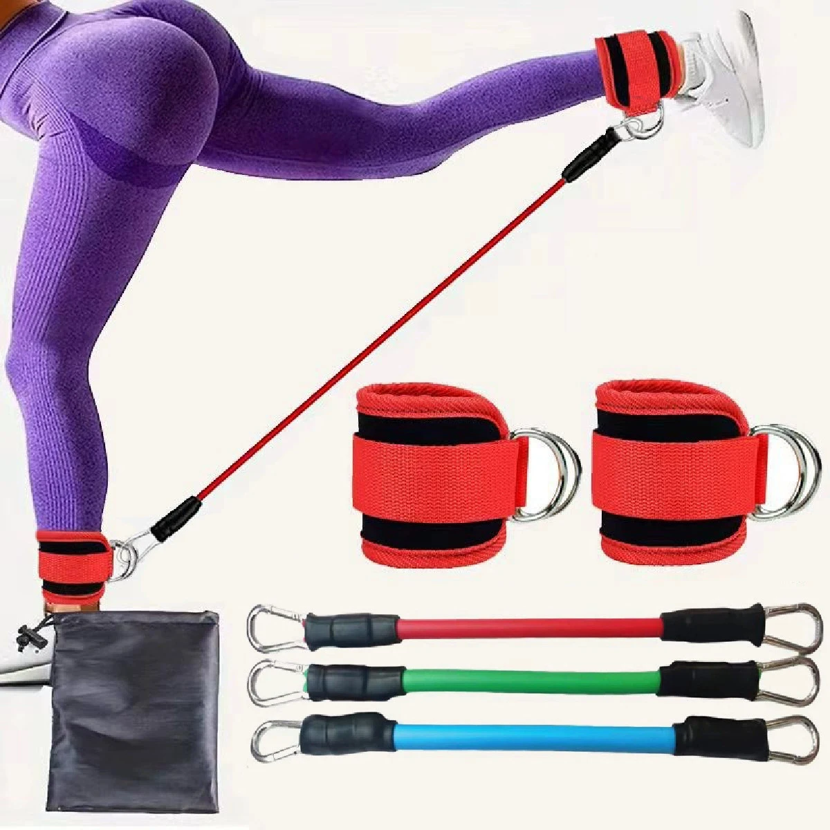 مجموعة واحدة من أحزمة الكاحل للياقة البدنية مع أصفاد دعم على شكل حرف D قابلة للتعديل، بكرة تدريب قوة الساق في صالة الألعاب الرياضية وحماية رياضية