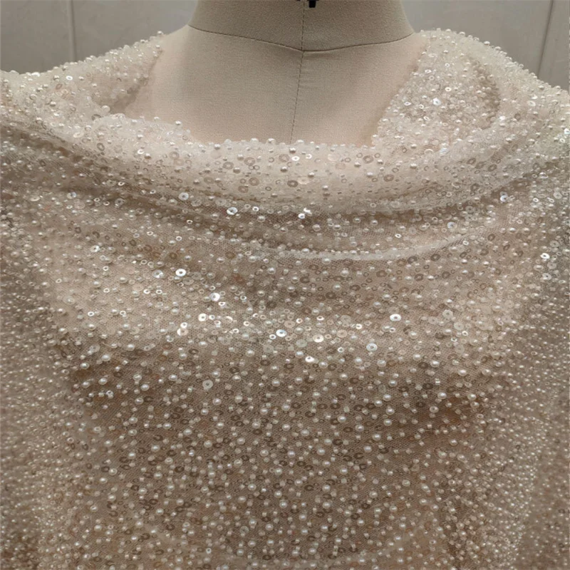 

Beaded Sequin Embroidered Mesh Fabric DIY Sewing Evening Dress Garment Accessories Clothing Fashion Material Cloth By The Yard