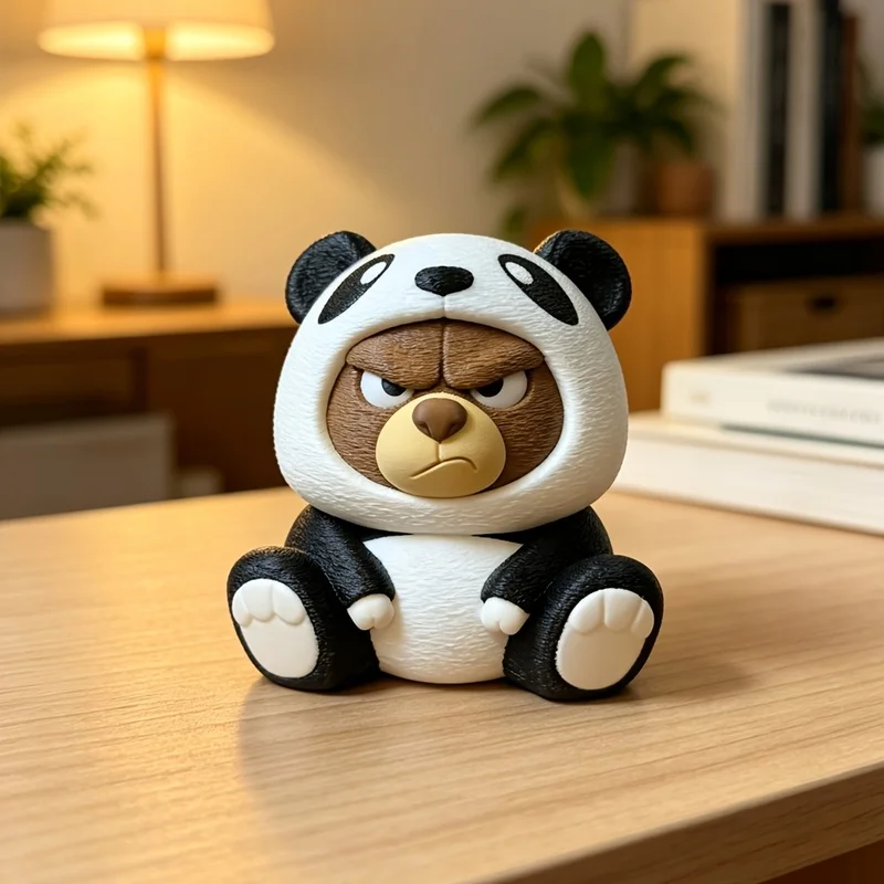 Cute Bear in Panda Coat Sculpture Ornament, 3D Printed Collectible Figurine, Desktop, Car & Home Decor, Easter Festival Decorati