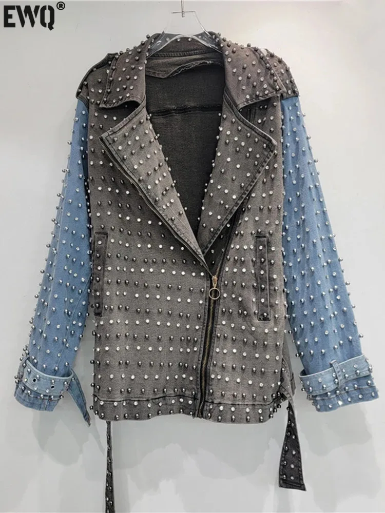 

[EWQ] Spliced Diamonds Zipper Design Jacket For Women Full Sleeve High Street Fashion Clothing Contrast Color 2024 New 16O912