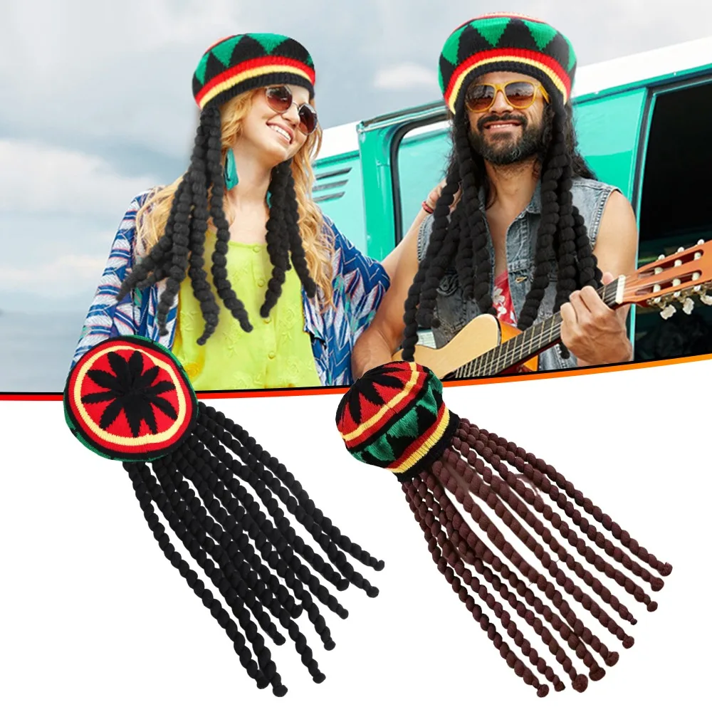 Gorro con trenzas falsas para hombre y mujer, gorro de rastas, Rasta Reggae jamaicano, gorro de calavera tejido de ganchillo, Unisex, para fiesta de Navidad y Halloween