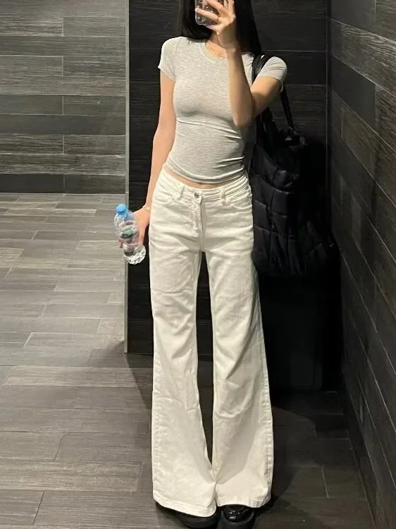 

Low Waist Bell Bot Jeans Women's Loose Fit Slimming Concealing Non-Matching Leggings American Sle Summer Casual Jeans