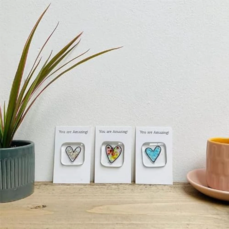 Pocket Token Glass Heart Card Keepsake Gift -Heart Keepsake Pocket Cards-Fused Glass Heart Pocket Token Blue Durable