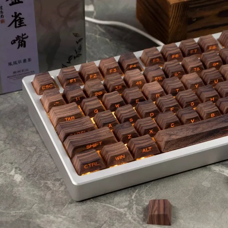 Walnut Translucent Keycap Set PBT 136Key Cherry Profile Game Custom Personalized Key Caps for Wooting Mechanical Keyboard Gift