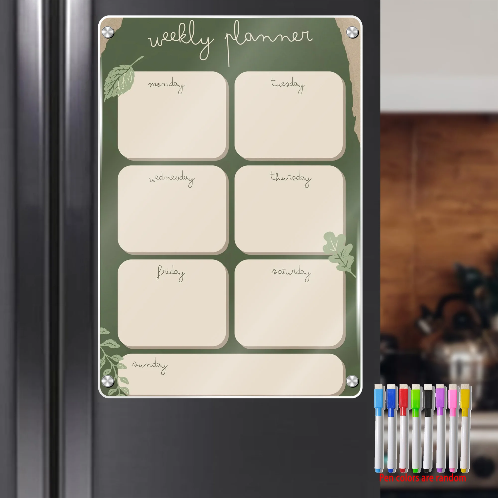 A3* Magnetic Refrigerator Weekly Notepad - 16x12 Inch Dry Erase Surface for Daily Tasks and Notes - Includes 8 Mixed Markers