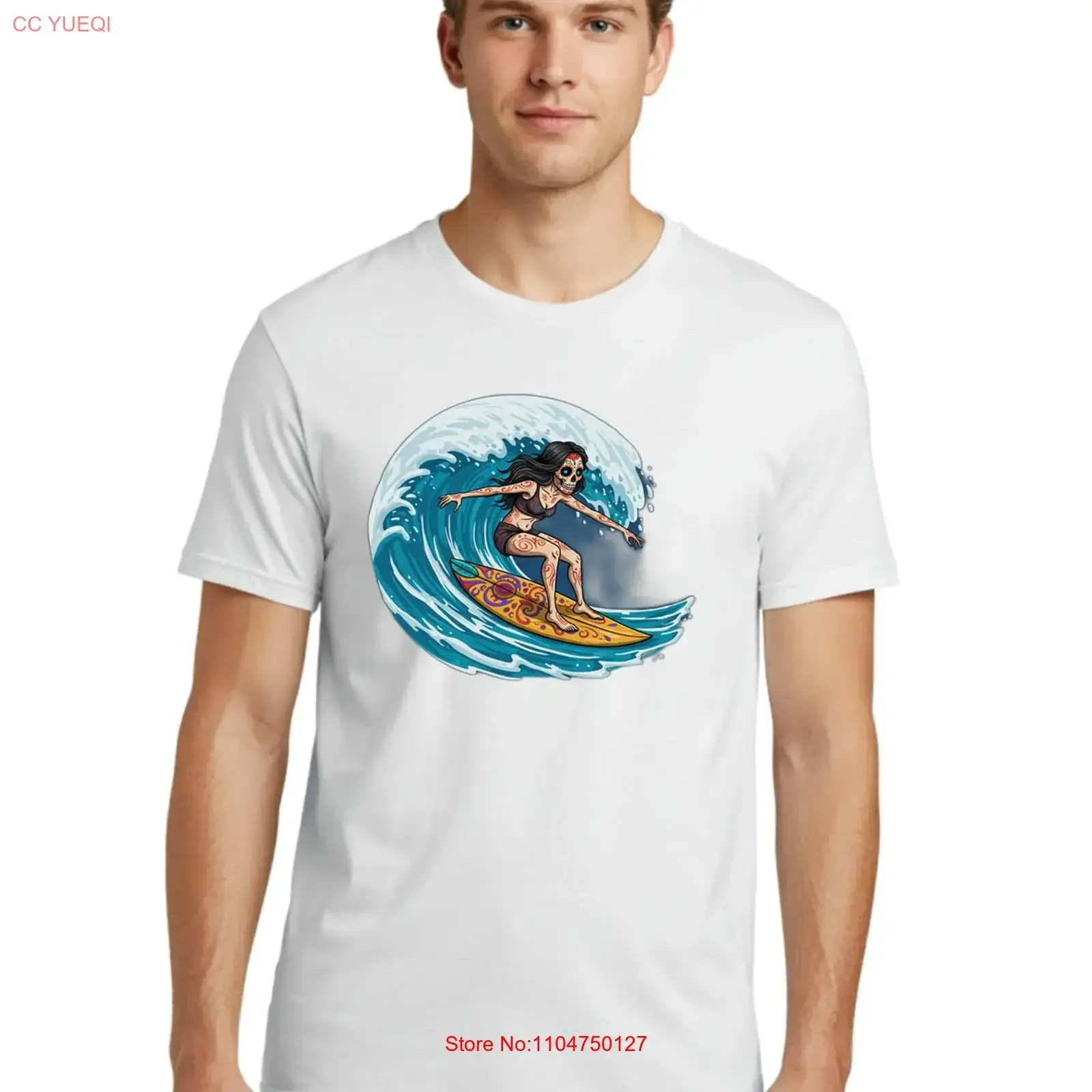 Sugar Skull Surfer Girl Mens T Shirt 100 Cotton Casual Summer Wear vintage Washed fashion Versatile Stylish Comfortable