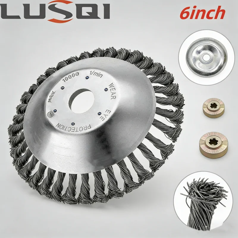 

LUSQI 6 Inch Universal Wire Wheel Brush Weed Trimmer Head For Lawn Mower Garden Grass Weeding Cutting Head Gardening Tool