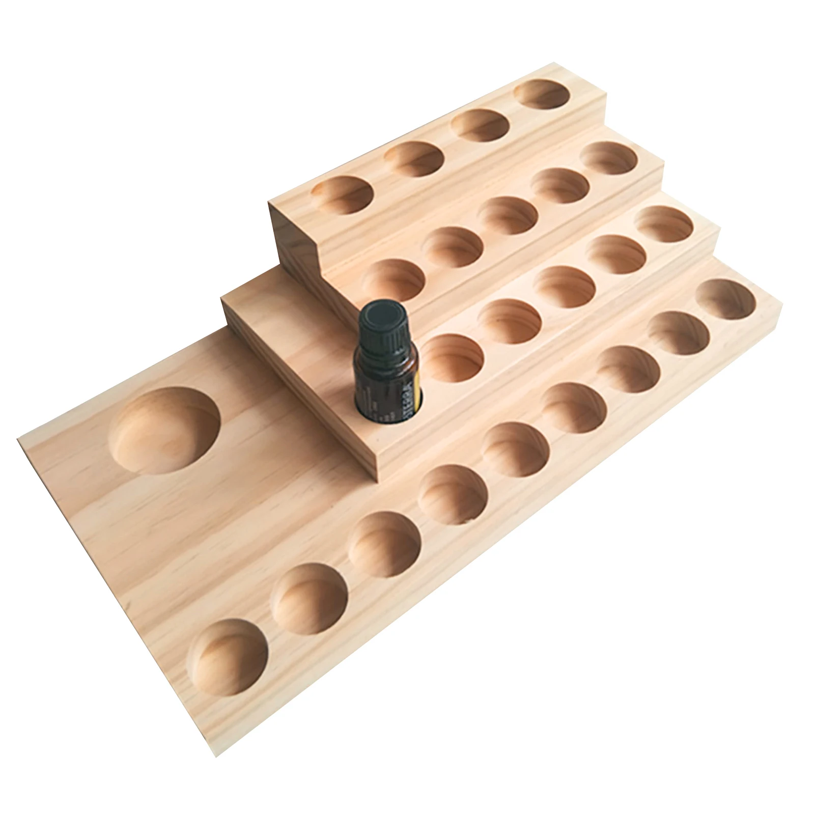 25Slots Desktop Storage Rack Stepped 4-Layer Wooden Essential Oil Storage Shelf Organizer Display Stand For Holding 5/10/15/20ml