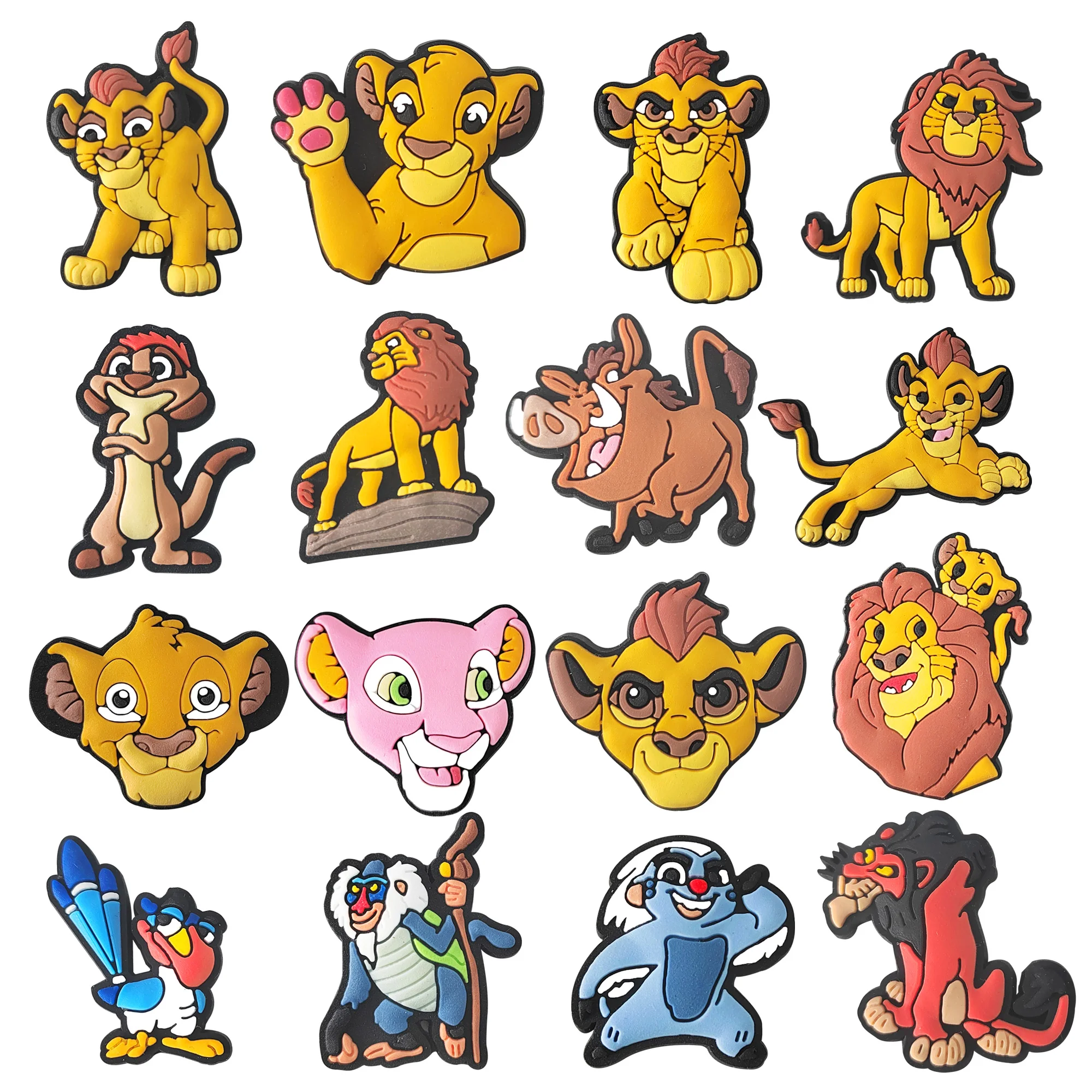 1-16pcs Miniso Disney Cartoon Lion King Simba PVC Shoe Charms Accessories Sandals Shoes Buckles Fit Wristbands Kids Party Gift