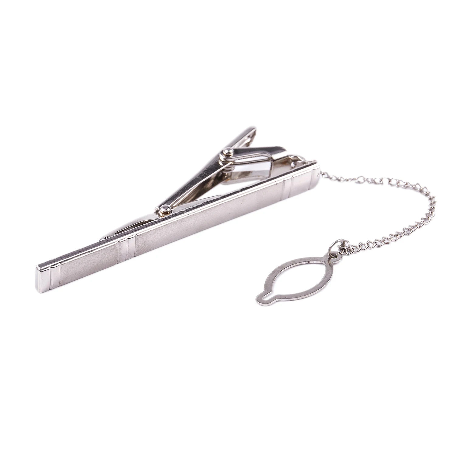 ABQR Pasadores de barras de cierre de clip de corbata estándar de 6 cm de acero inoxidable cromado plateado liso para hombre