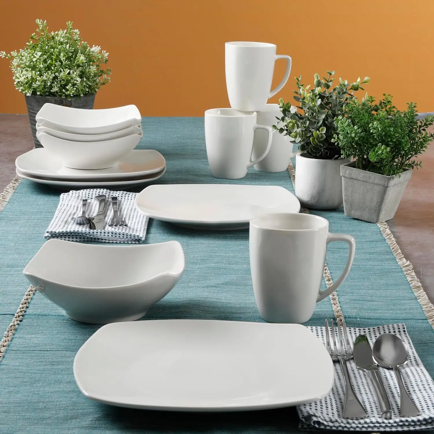 بوفيه Zen (خدمة لـ 8) 24 قطعة أطباق وأطباق بورسلين بلون سادة طقم أواني طعام سيراميك - أبيض